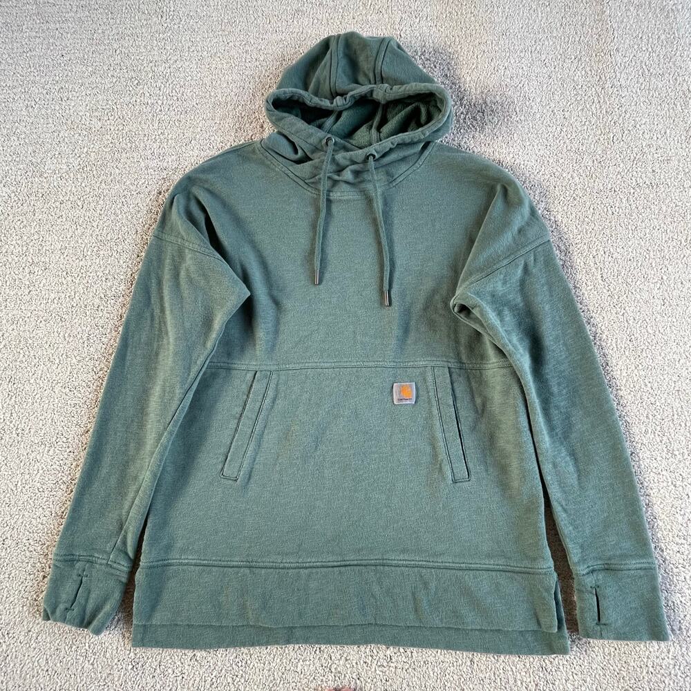 🔥Carhartt Relaxed Fit Green Hoodie Thumbholes Drawstring Sweatshirt Women XS